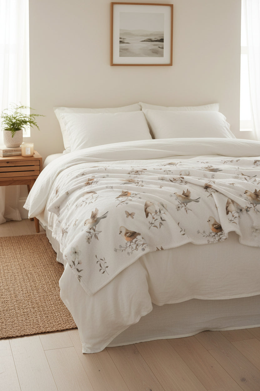 Birds & Blossoms Sherpa Blanket