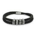 Engraved Name Beaded Leather Bracelet — Double Wrap Men’s Personalized Gift