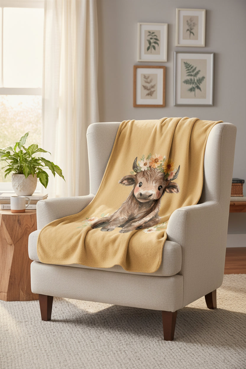Baby Cow Floral Sherpa Blanket