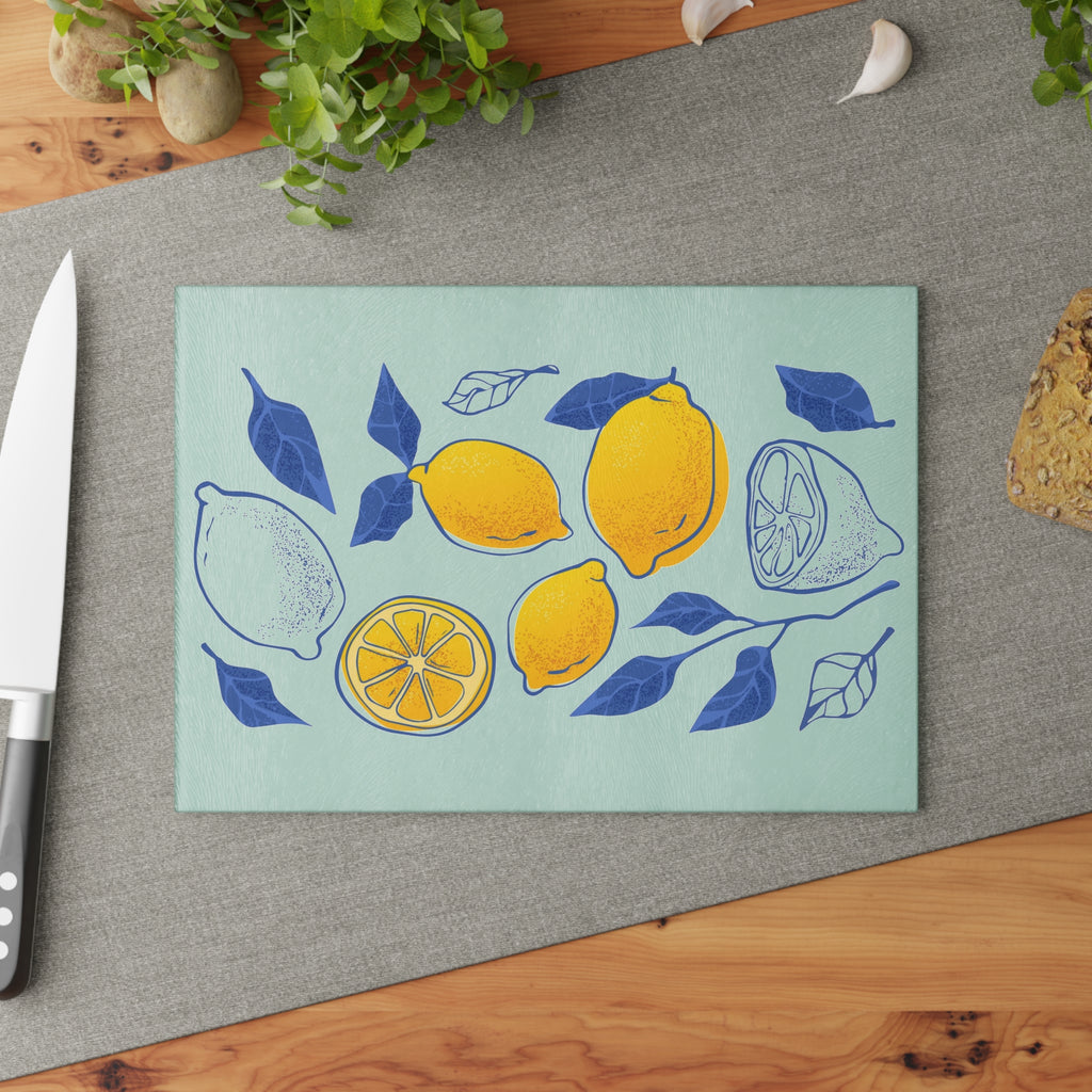 Lemon Grove Glass Cutting Board — Bright Citrus Kitchen Decor