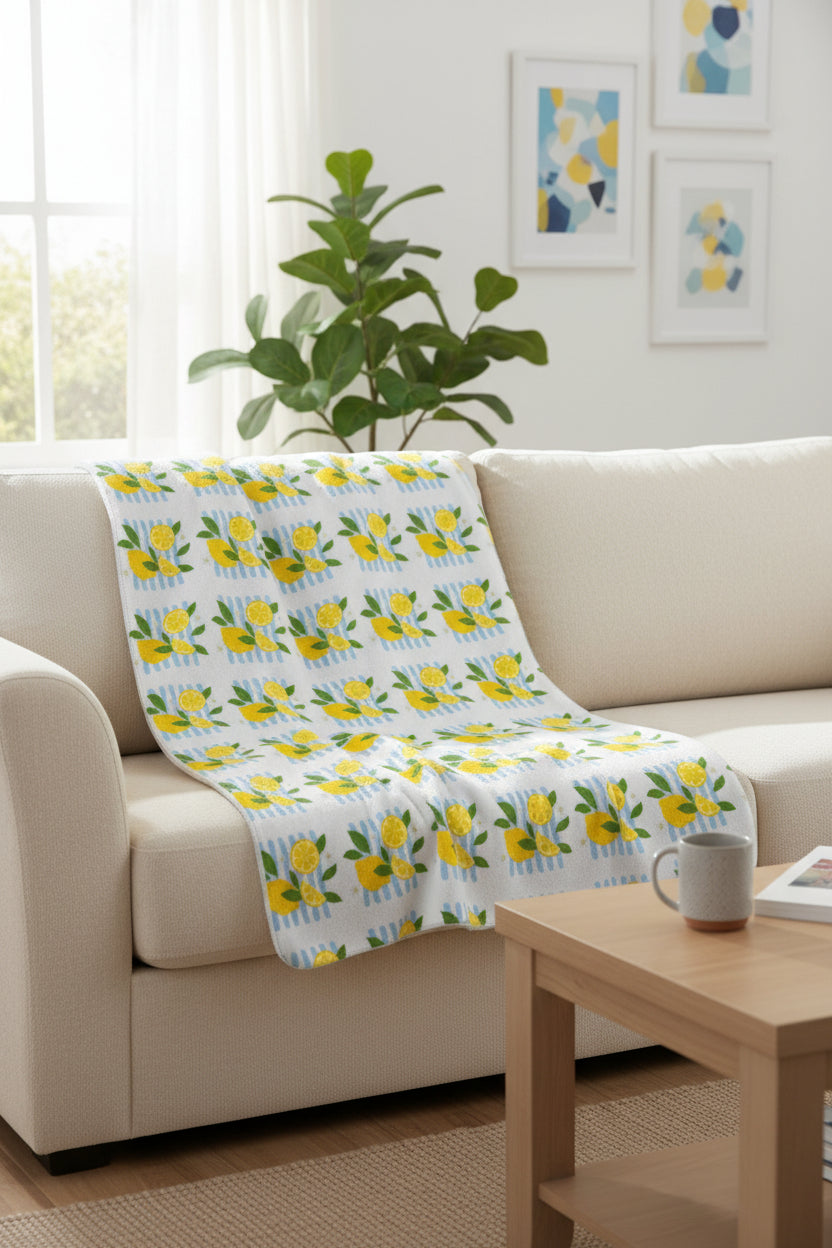Yellow Lemon Floral Sherpa Blanket
