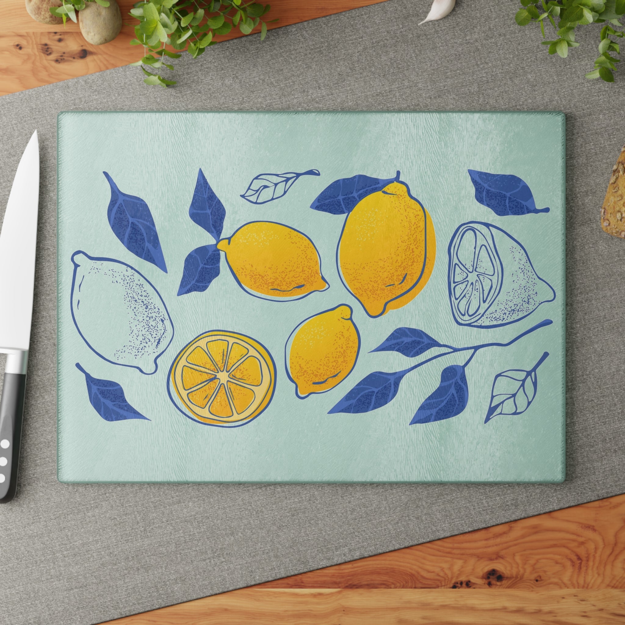 Lemon Grove Glass Cutting Board — Bright Citrus Kitchen Decor
